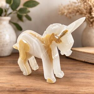 Vintage 1985 Mexican Banded Onyx Donkey Burro Figurine Carved Stone Animal